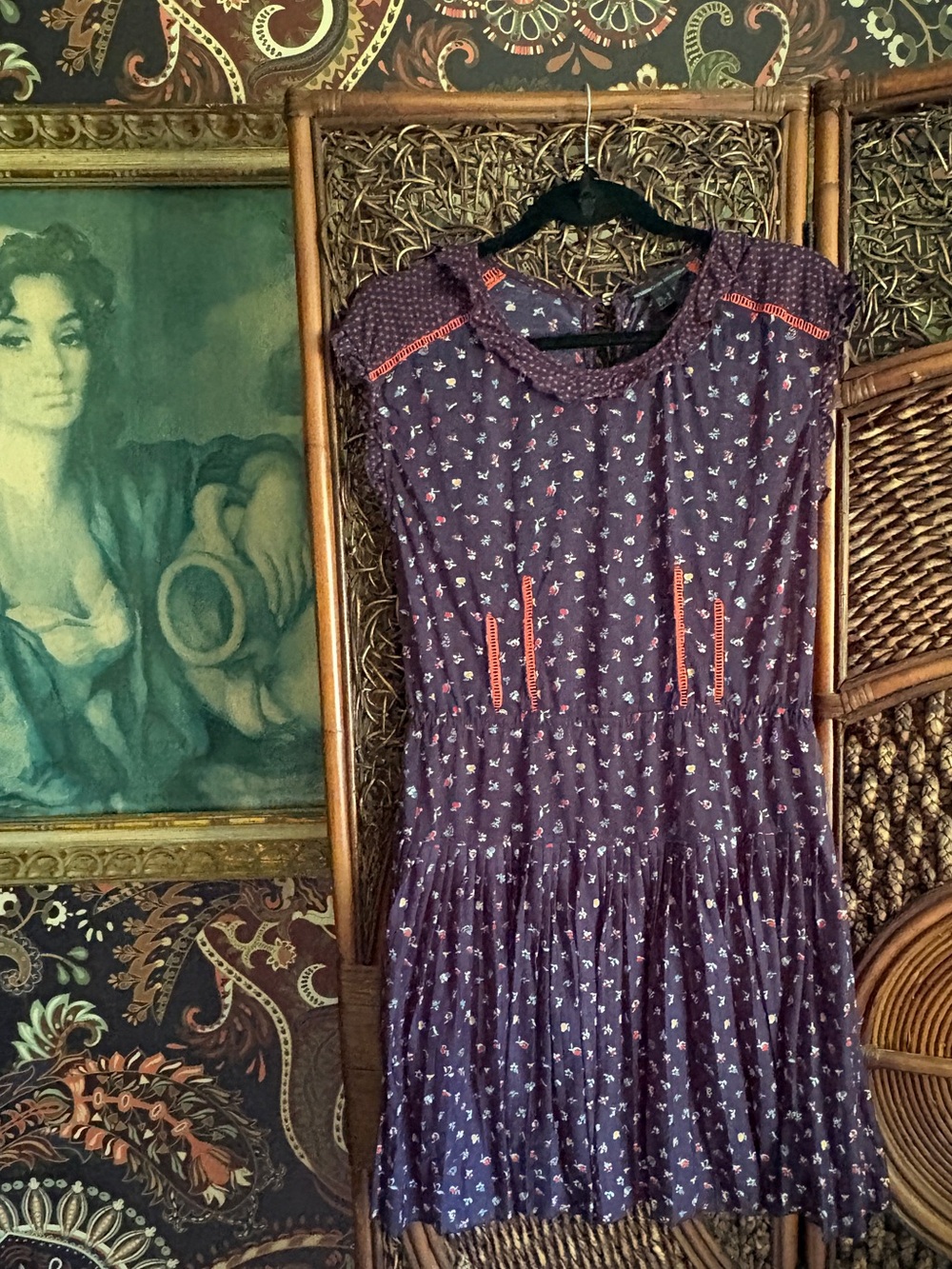 Vintage Mango Floral Babydoll Dress Size S Cottagecore Prairie Boho Mini Dress